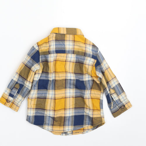 NEXT Boys Yellow Plaid 100% Cotton Basic Button-Up Size 9-12 Months Collared Button