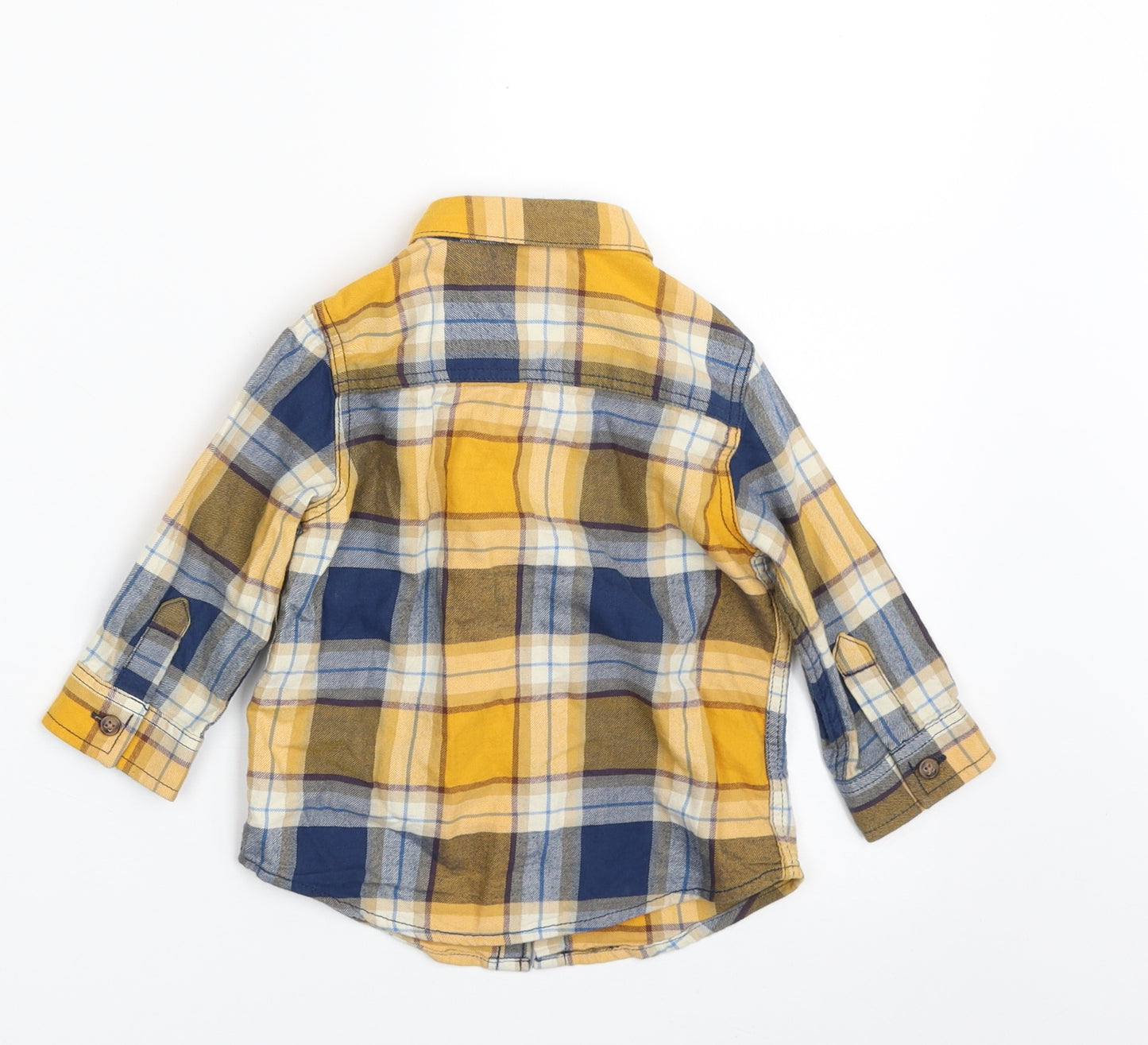 NEXT Boys Yellow Plaid 100% Cotton Basic Button-Up Size 9-12 Months Collared Button