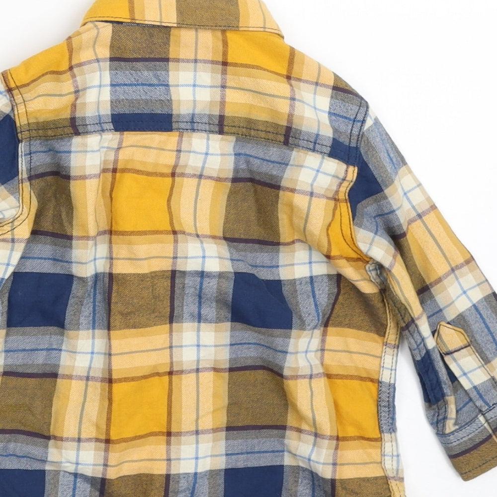 NEXT Boys Yellow Plaid 100% Cotton Basic Button-Up Size 9-12 Months Collared Button