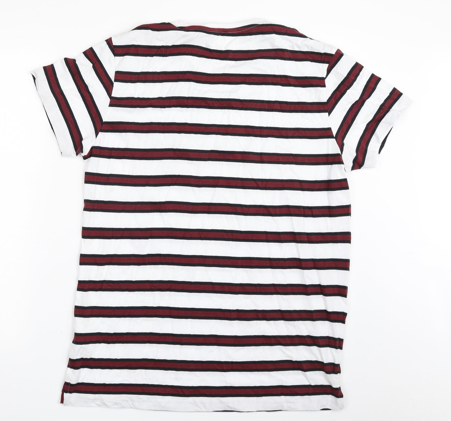 !Solid Mens White Striped Cotton  T-Shirt Size XL Crew Neck