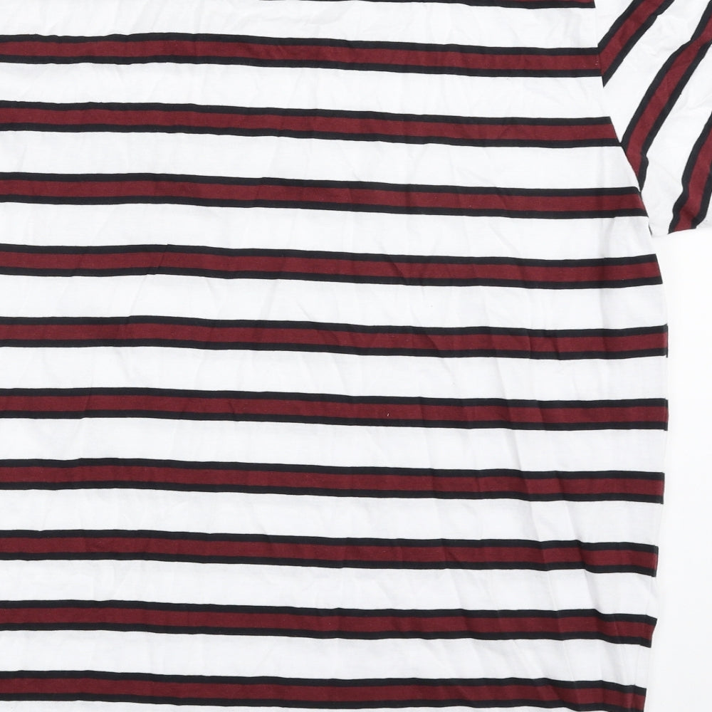 !Solid Mens White Striped Cotton  T-Shirt Size XL Crew Neck