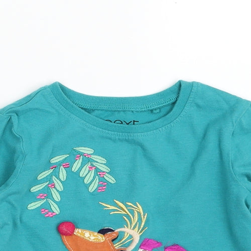 NEXT Girls Green  100% Cotton Pullover T-Shirt Size 2-3 Years Crew Neck Pullover - Deer