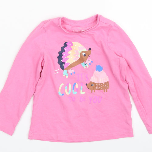Marks and Spencer Girls Pink  Cotton Pullover T-Shirt Size 2-3 Years Crew Neck Pullover - It's cool to be you