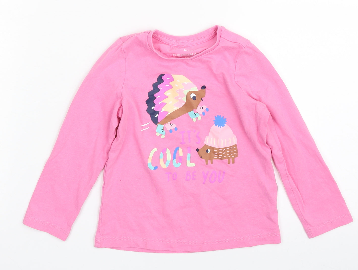 Marks and Spencer Girls Pink  Cotton Pullover T-Shirt Size 2-3 Years Crew Neck Pullover - It's cool to be you
