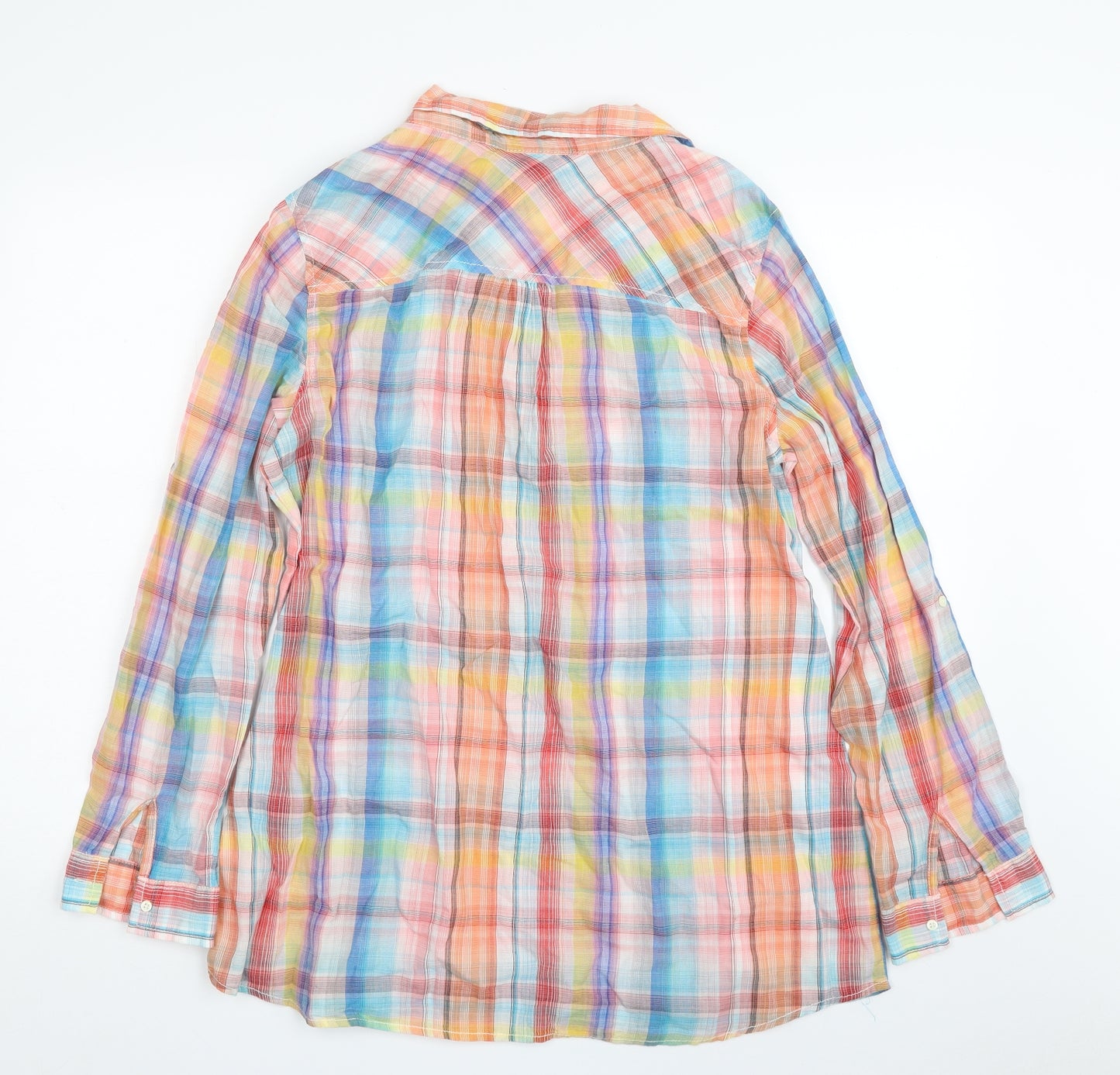 Marks and Spencer Womens Multicoloured Plaid 100% Cotton Basic Button-Up Size 14 Collared