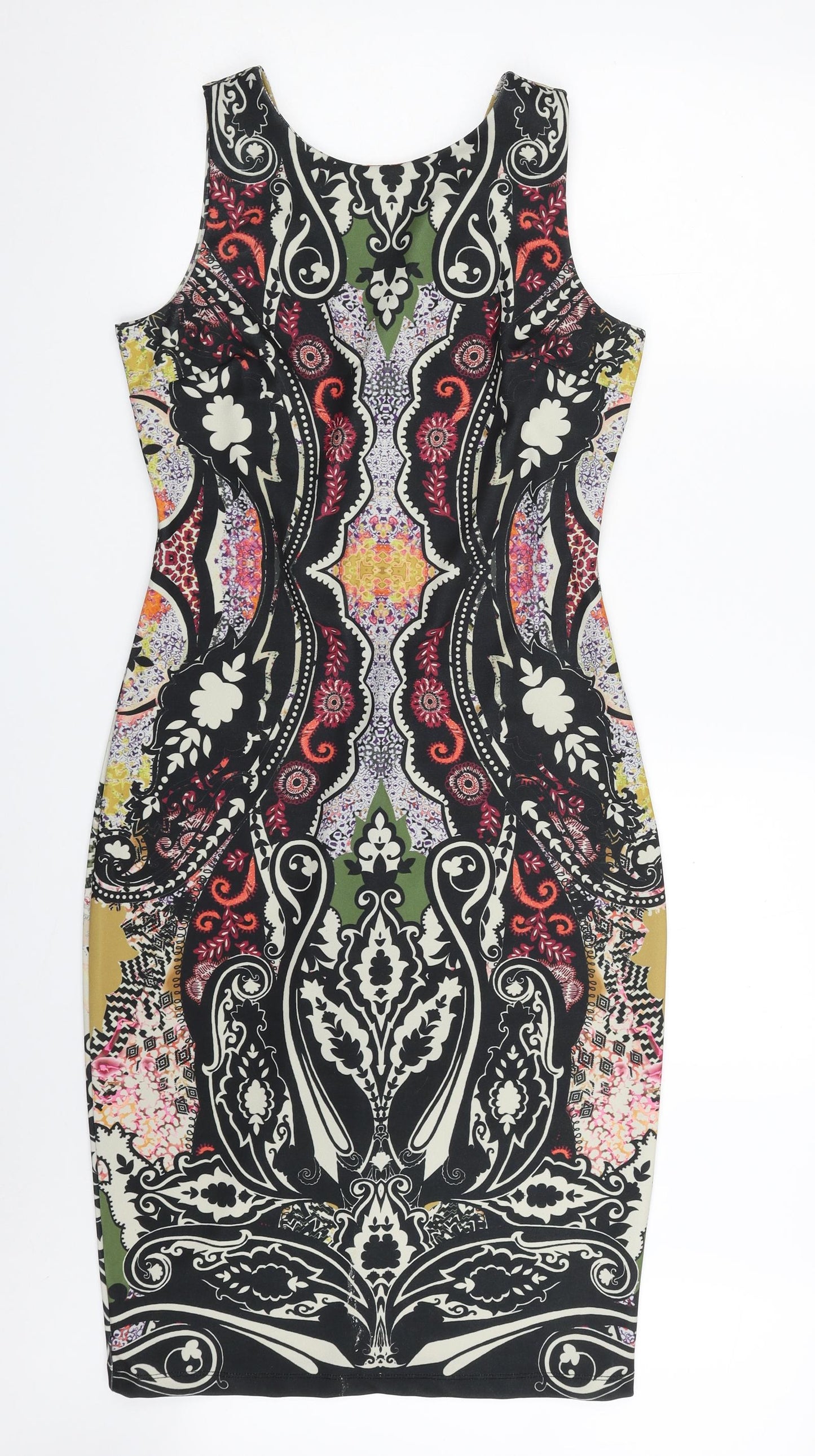 NEXT Womens Multicoloured Floral Polyester Bodycon  Size 12  Boat Neck Zip