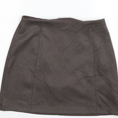 New Look Womens Beige  Polyester A-Line Skirt Size 12   Zip