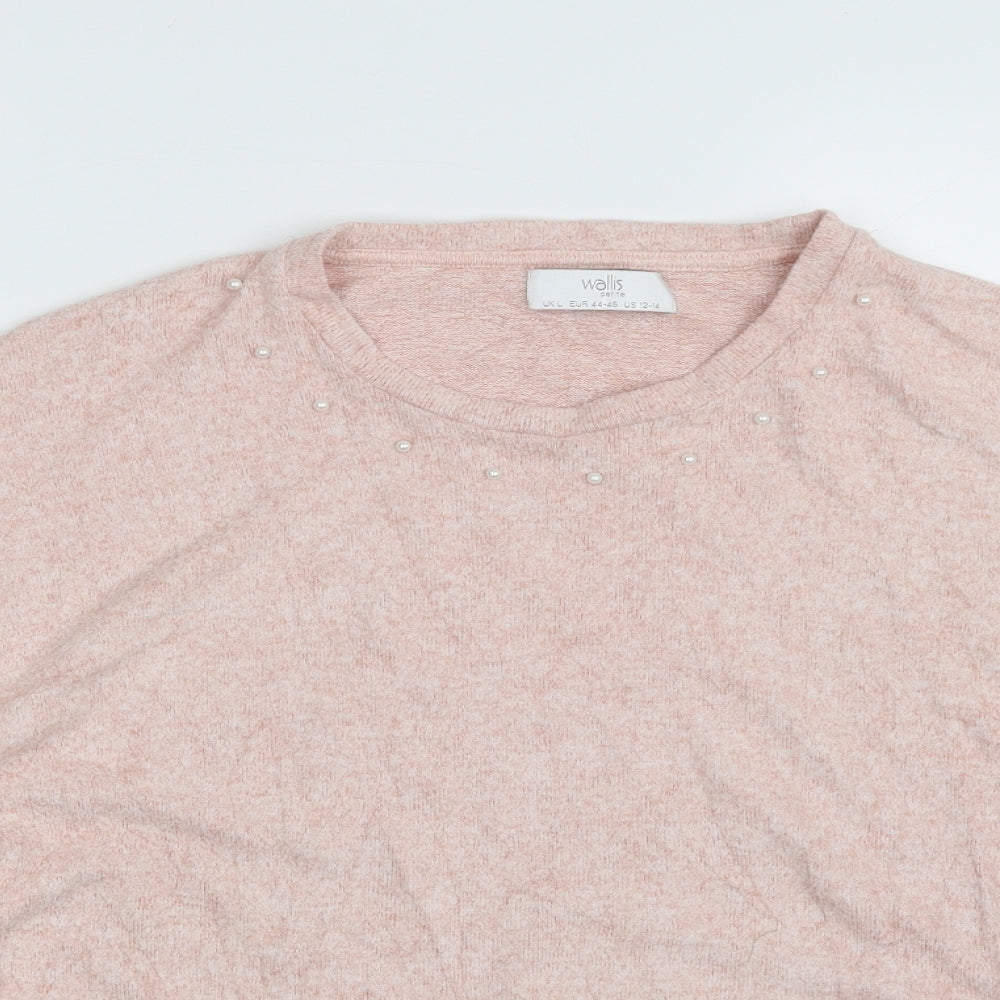 Wallis Womens Pink Crew Neck  Viscose Pullover Jumper Size L