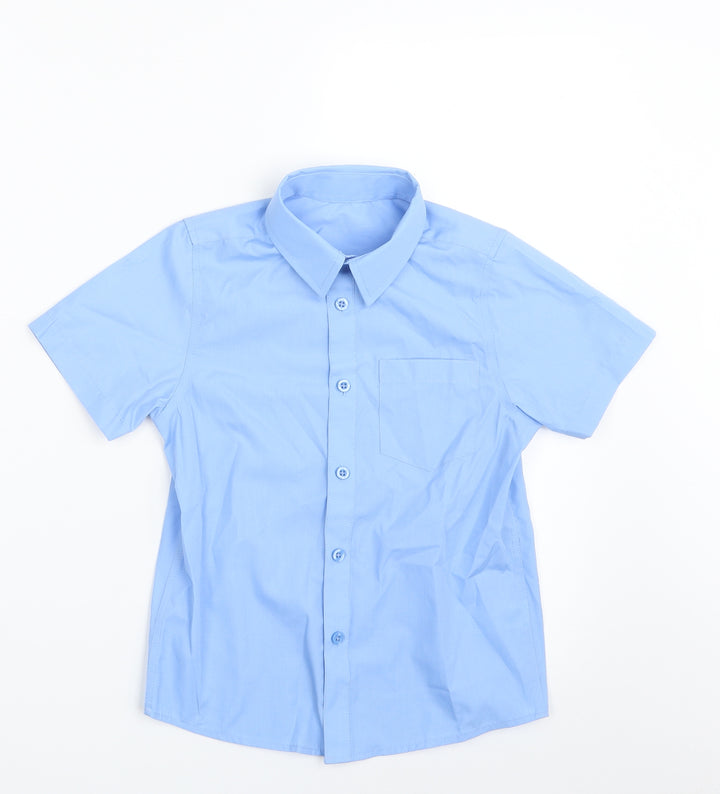 TU Boys Blue Polyester Basic Button-Up Size 7 Years Collared Button