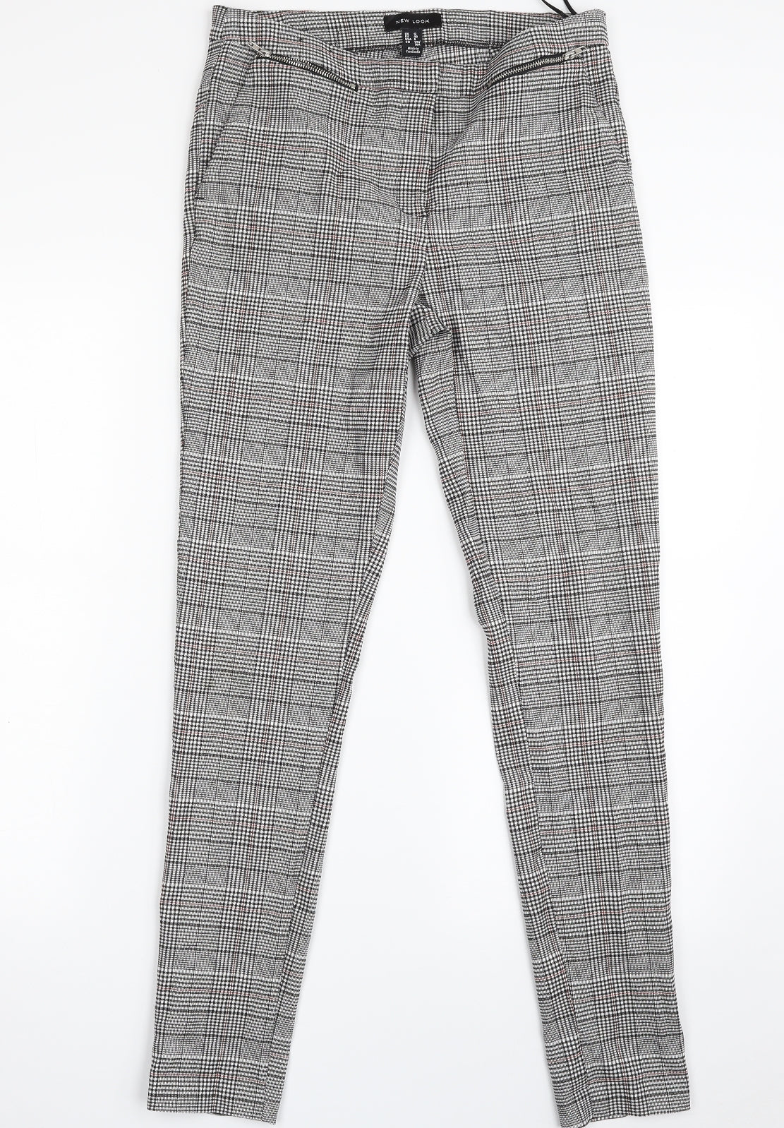 New Look Womens Grey Plaid Polyester Chino Trousers Size 12 L30 in Slim Zip