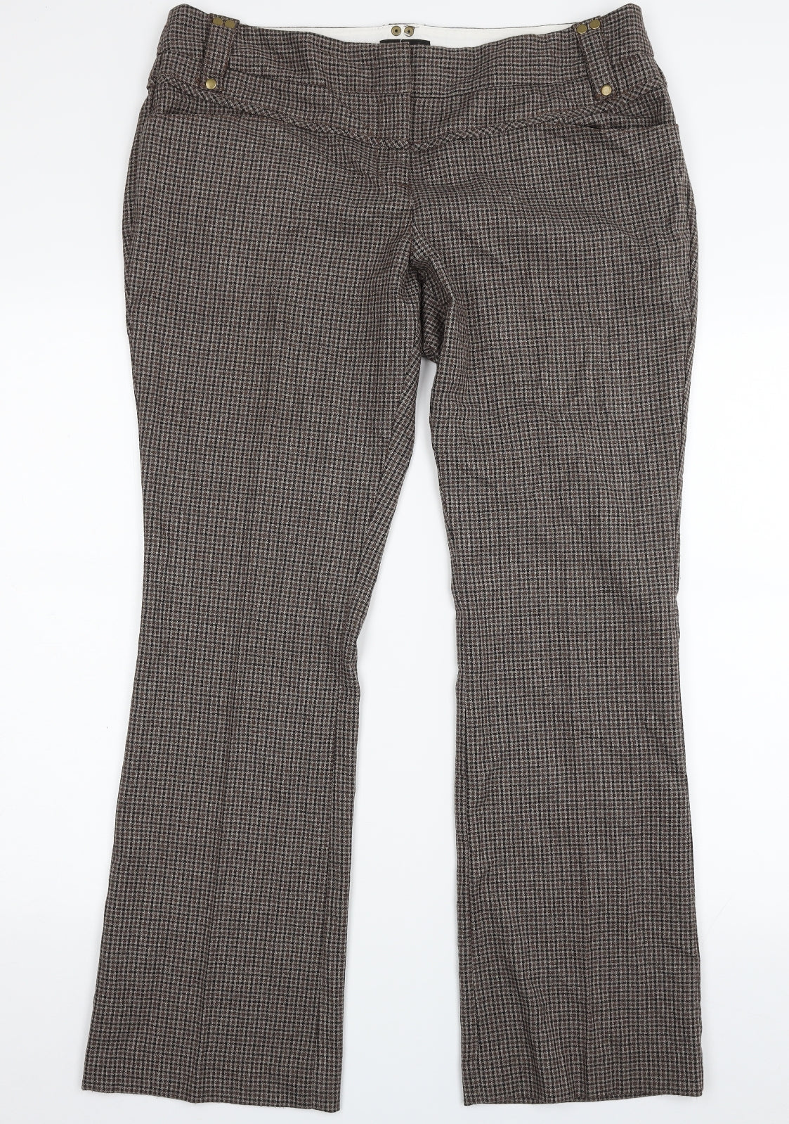 NEXT Womens Brown Check Polyester Dress Pants Trousers Size 16 L30 in Regular Zip