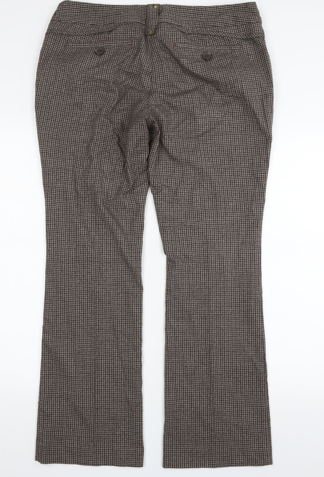 NEXT Womens Brown Check Polyester Dress Pants Trousers Size 16 L30 in Regular Zip