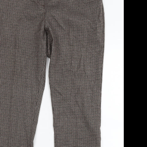NEXT Womens Brown Check Polyester Dress Pants Trousers Size 16 L30 in Regular Zip