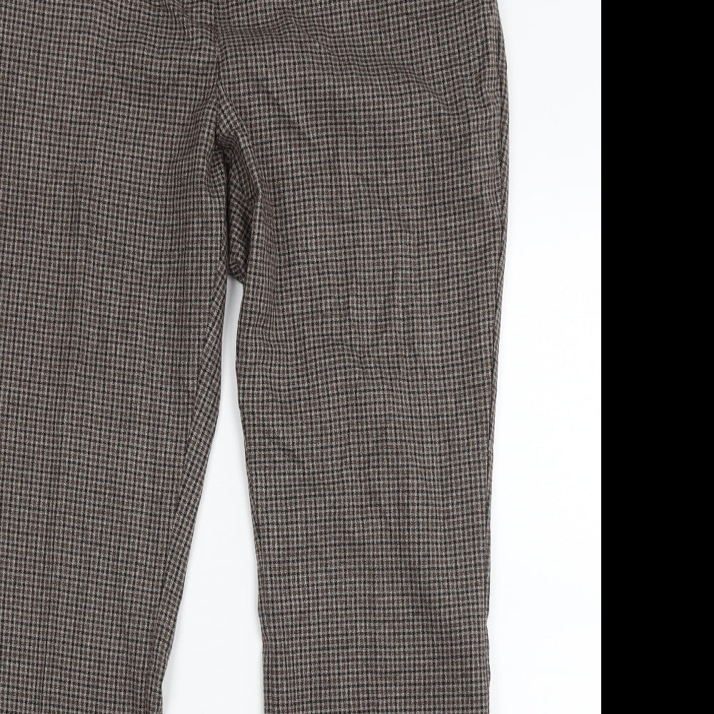 NEXT Womens Brown Check Polyester Dress Pants Trousers Size 16 L30 in Regular Zip