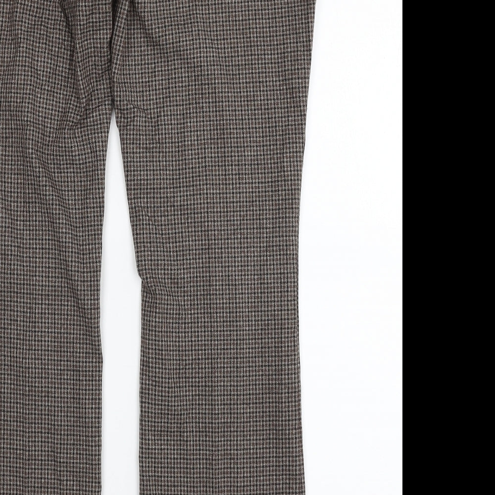 NEXT Womens Brown Check Polyester Dress Pants Trousers Size 16 L30 in Regular Zip