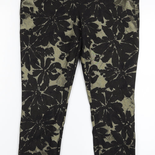 Gap Womens Gold Floral Polyester Chino Trousers Size 8 L27 in Slim Zip - Skinny Ankle