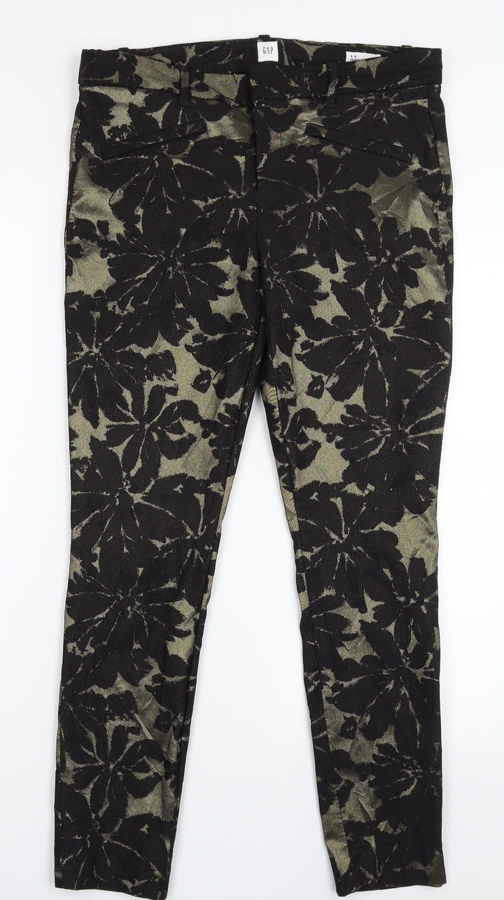 Gap Womens Gold Floral Polyester Chino Trousers Size 8 L27 in Slim Zip - Skinny Ankle