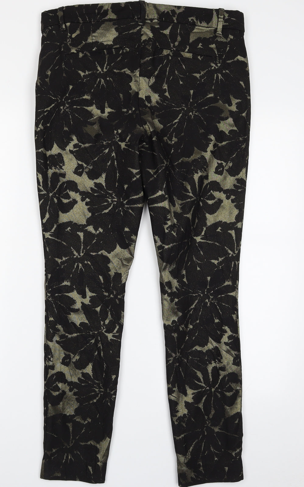 Gap Womens Gold Floral Polyester Chino Trousers Size 8 L27 in Slim Zip - Skinny Ankle