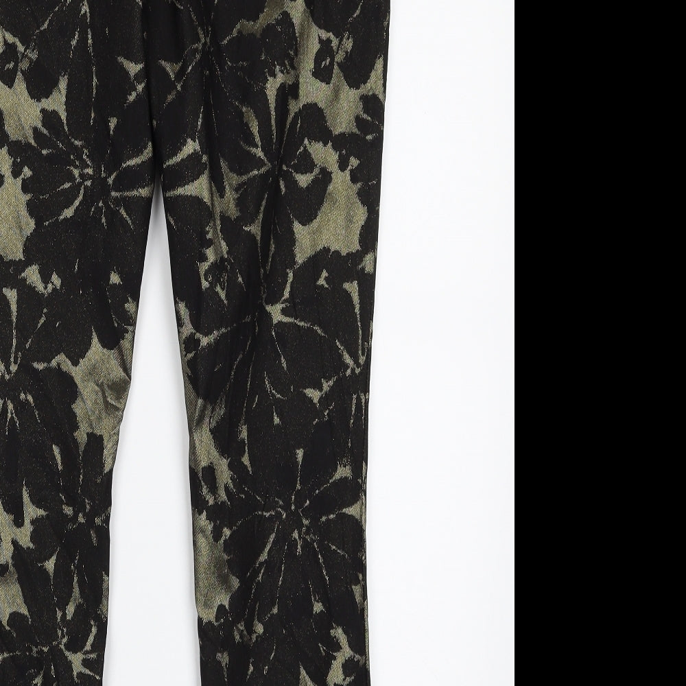 Gap Womens Gold Floral Polyester Chino Trousers Size 8 L27 in Slim Zip - Skinny Ankle