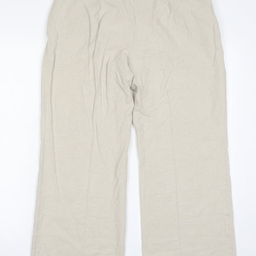 Marks and Spencer Womens Beige  Linen Cropped Trousers Size 14 L26 in Regular Zip