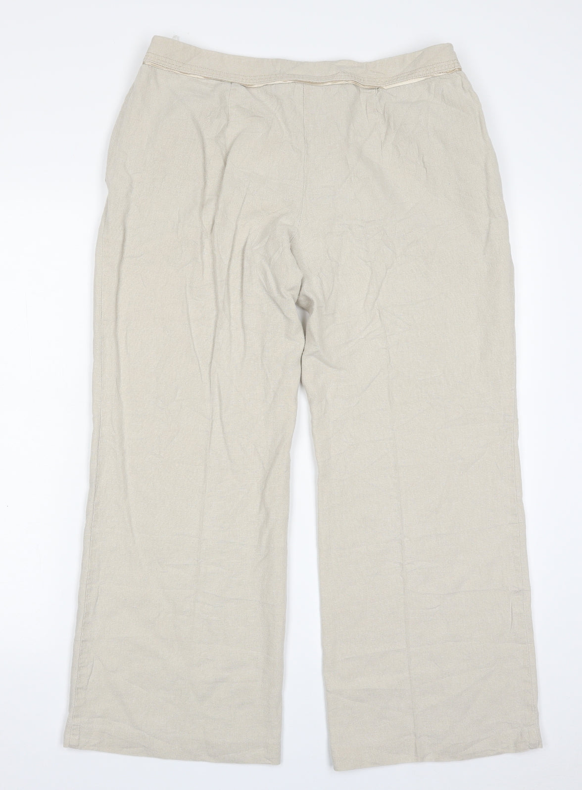 Marks and Spencer Womens Beige  Linen Cropped Trousers Size 14 L26 in Regular Zip