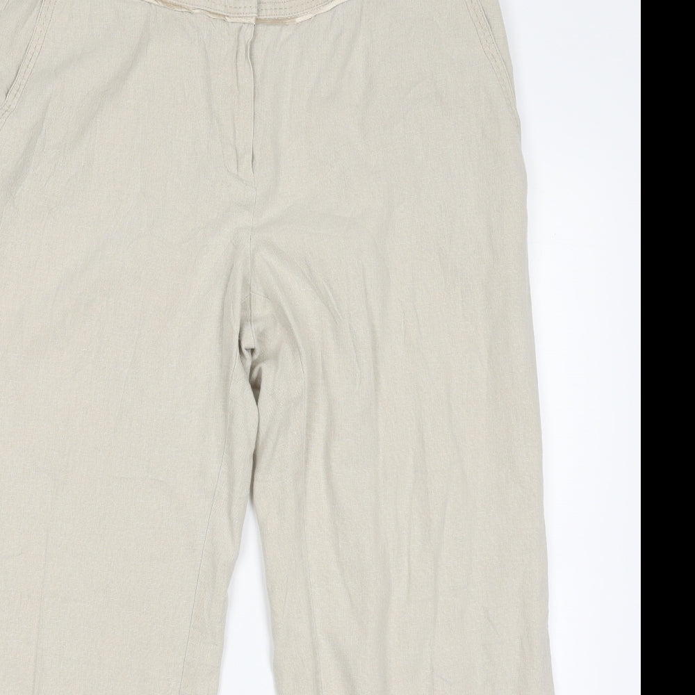 Marks and Spencer Womens Beige  Linen Cropped Trousers Size 14 L26 in Regular Zip