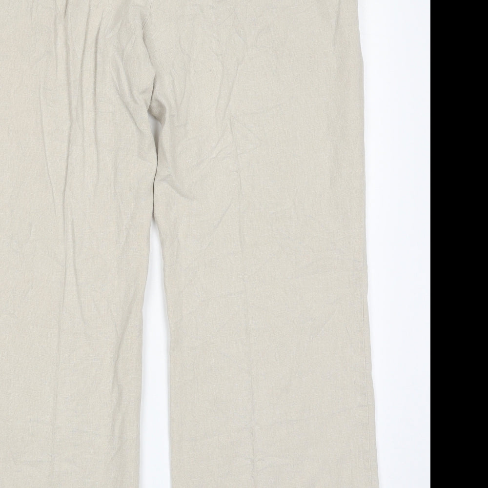 Marks and Spencer Womens Beige  Linen Cropped Trousers Size 14 L26 in Regular Zip