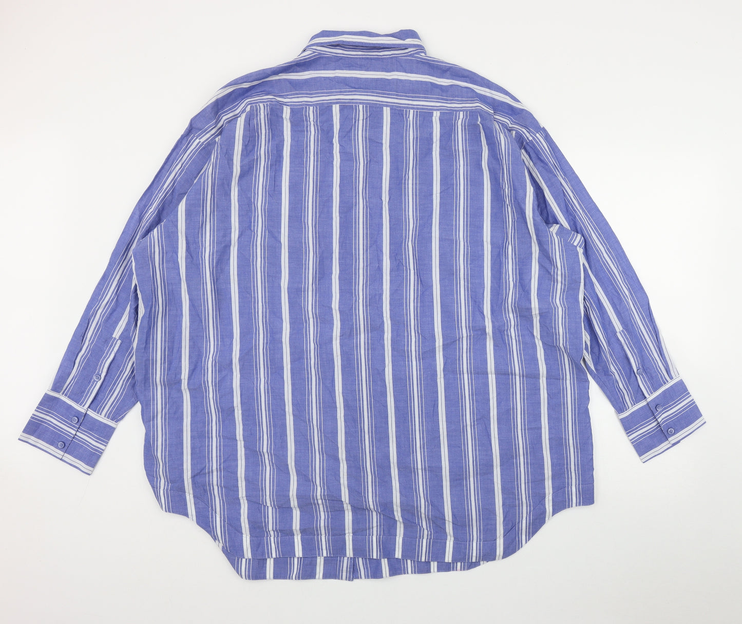 Marks and Spencer Womens Blue Striped Cotton Basic Button-Up Size 24 Collared