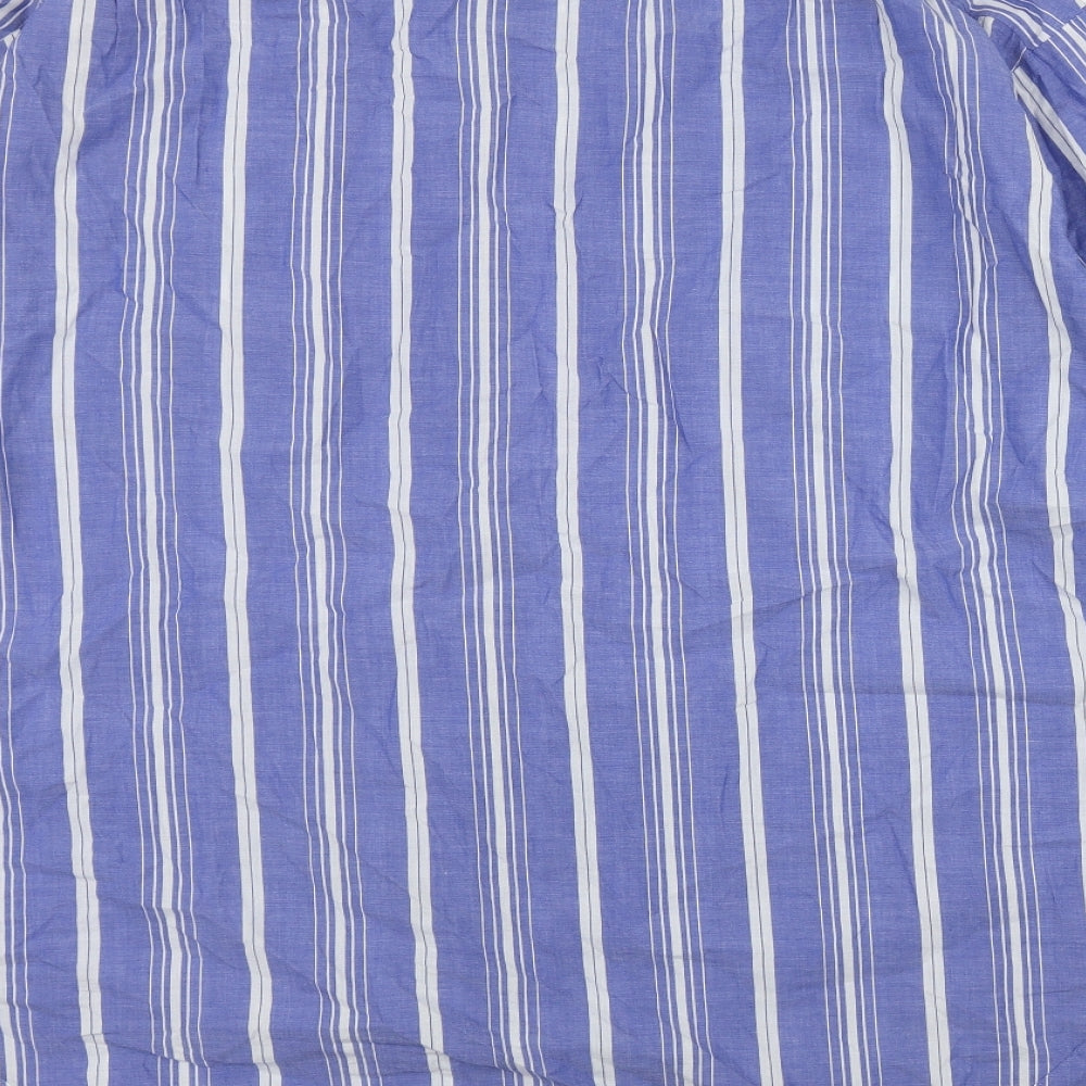 Marks and Spencer Womens Blue Striped Cotton Basic Button-Up Size 24 Collared