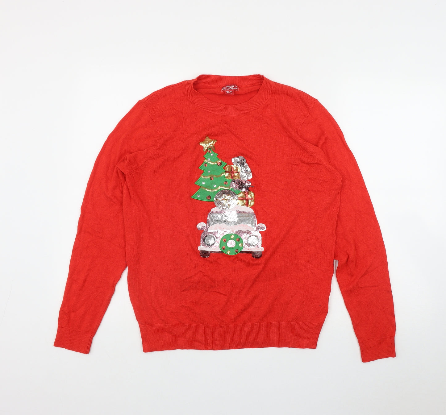 Merry Christmas Womens Red Round Neck  Viscose Pullover Jumper Size 14   - Christmas