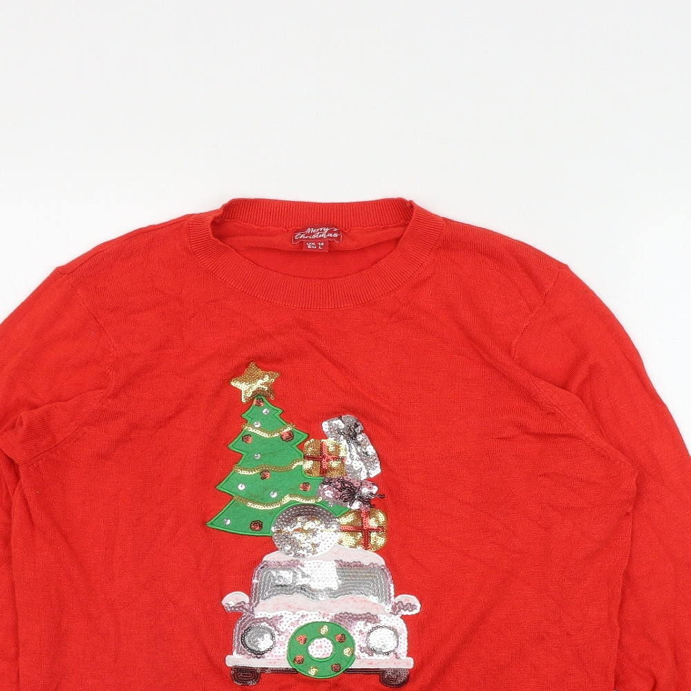 Merry Christmas Womens Red Round Neck  Viscose Pullover Jumper Size 14   - Christmas