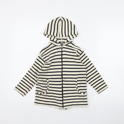 Les Trois Dauphins Girls Ivory Striped Cotton Full Zip Hoodie Size 4 Years  Zip