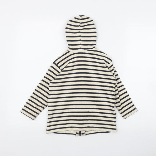 Les Trois Dauphins Girls Ivory Striped Cotton Full Zip Hoodie Size 4 Years  Zip