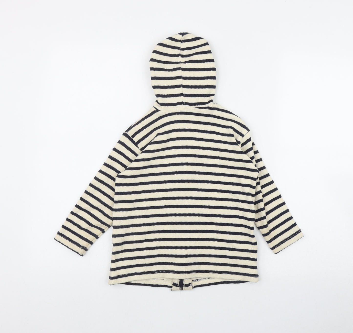 Les Trois Dauphins Girls Ivory Striped Cotton Full Zip Hoodie Size 4 Years  Zip