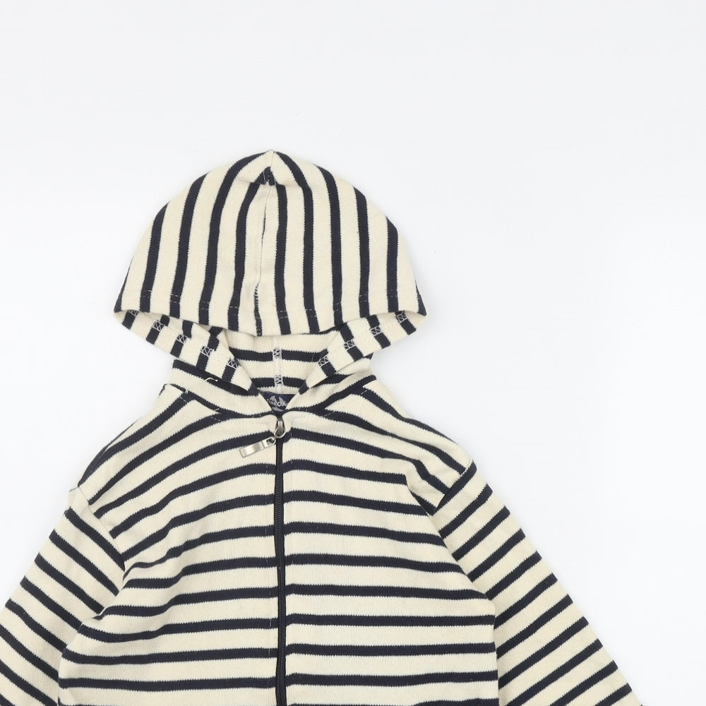 Les Trois Dauphins Girls Ivory Striped Cotton Full Zip Hoodie Size 4 Years  Zip