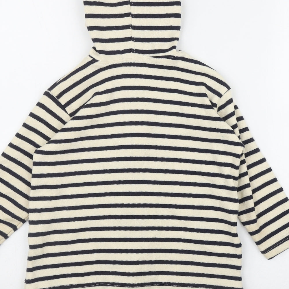 Les Trois Dauphins Girls Ivory Striped Cotton Full Zip Hoodie Size 4 Years  Zip