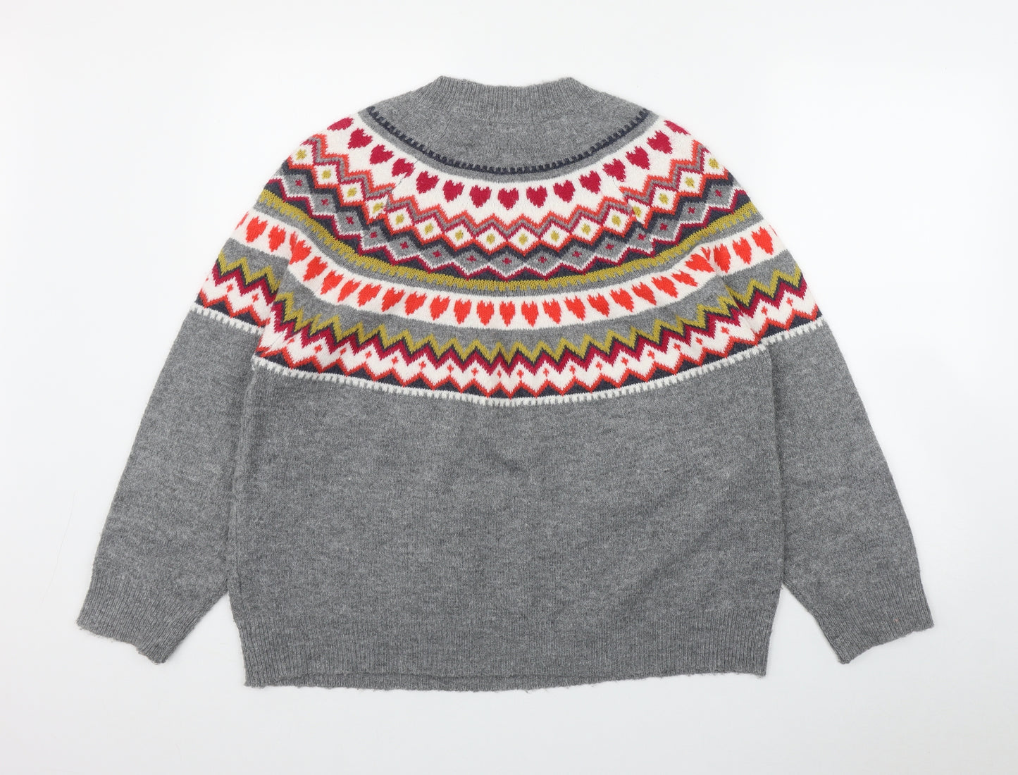 TU Womens Grey Round Neck Fair Isle Acrylic Pullover Jumper Size 14