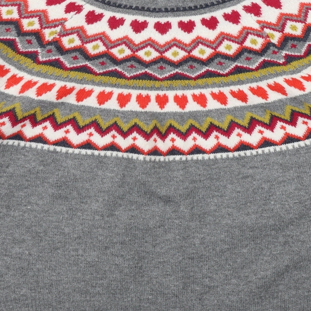 TU Womens Grey Round Neck Fair Isle Acrylic Pullover Jumper Size 14