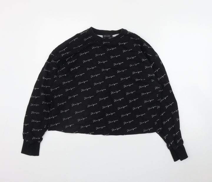 New Look Womens Black Geometric Cotton Pullover Sweatshirt Size S - 'Unique'