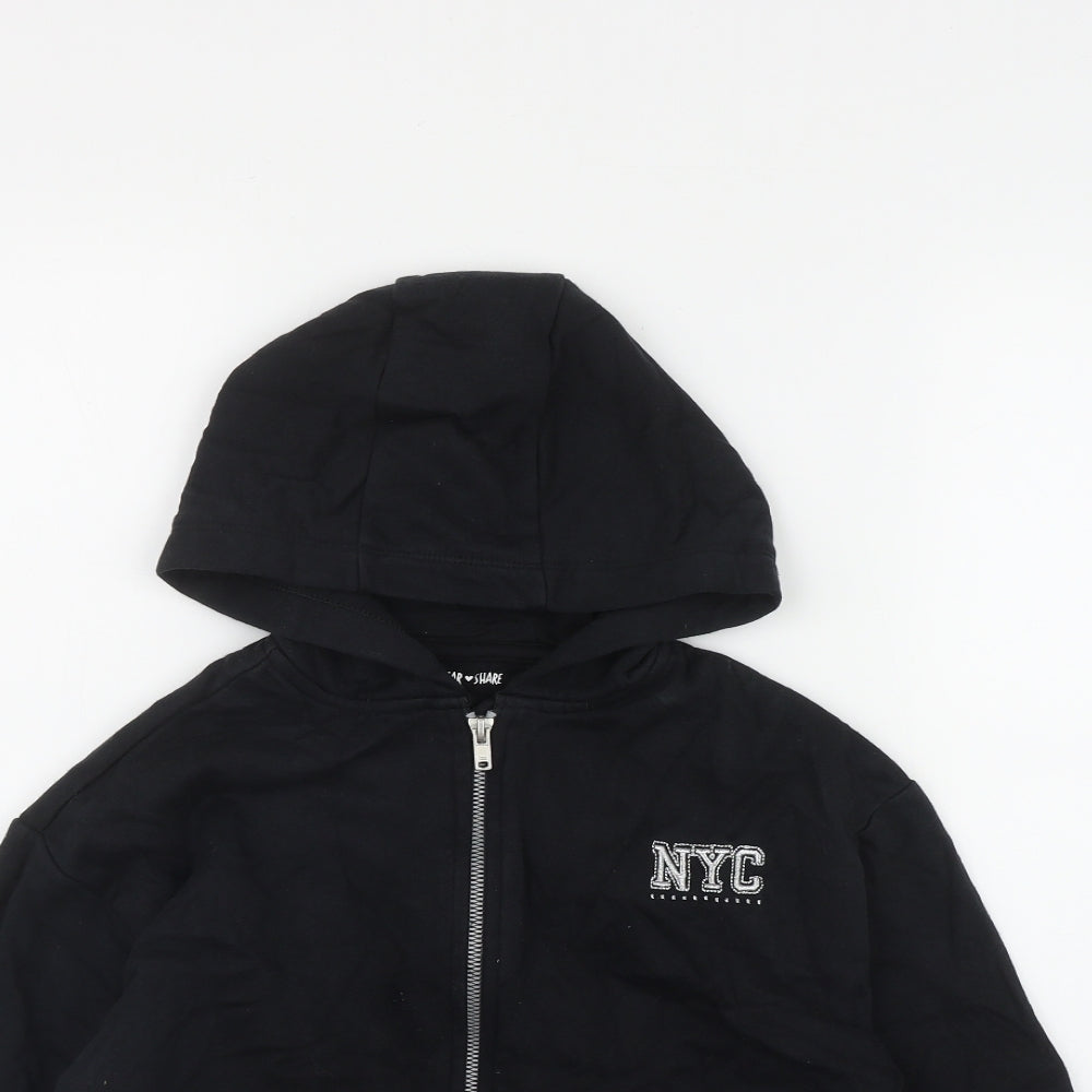 F&F Girls Black  Cotton Full Zip Hoodie Size 8-9 Years  Zip