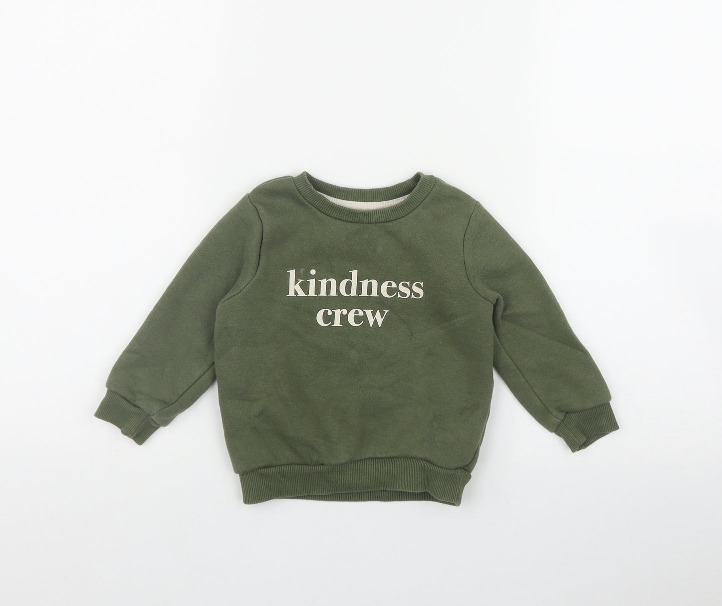 Primark Baby Green  Cotton Pullover Jumper Size 18-24 Months   - 'Kindness Crew'