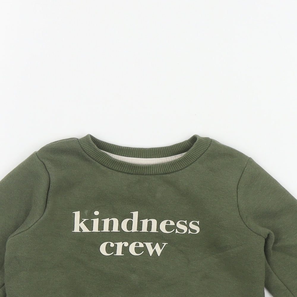 Primark Baby Green  Cotton Pullover Jumper Size 18-24 Months   - 'Kindness Crew'