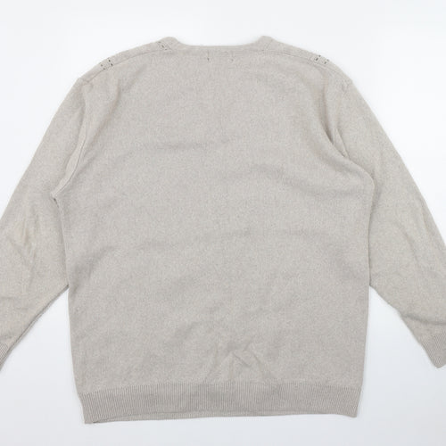 Greenwoods Casual Mens Beige V-Neck  Cotton Pullover Jumper Size L