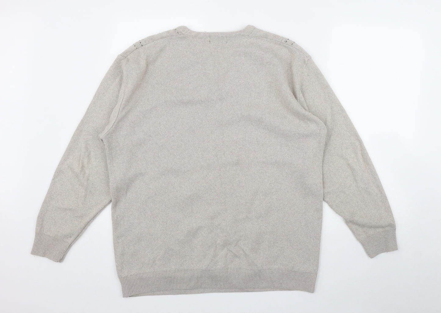 Greenwoods Casual Mens Beige V-Neck  Cotton Pullover Jumper Size L
