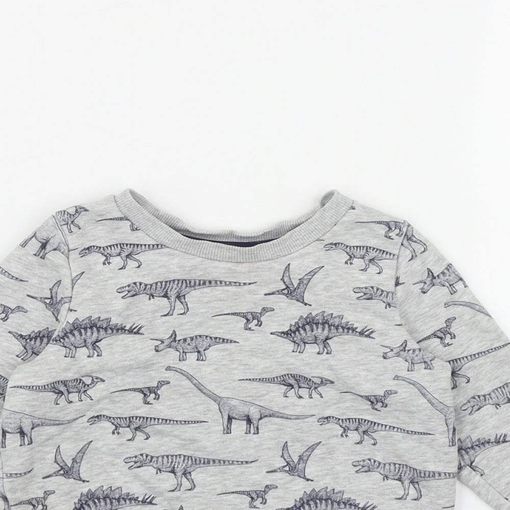 Nutmeg Boys Grey Geometric Cotton Pullover Jumper Size 18-24 Months   - Dinosaur Print