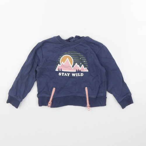 Very Girls Blue  Cotton Pullover Jumper Size 12-18 Months  Button - 'Stay Wild'