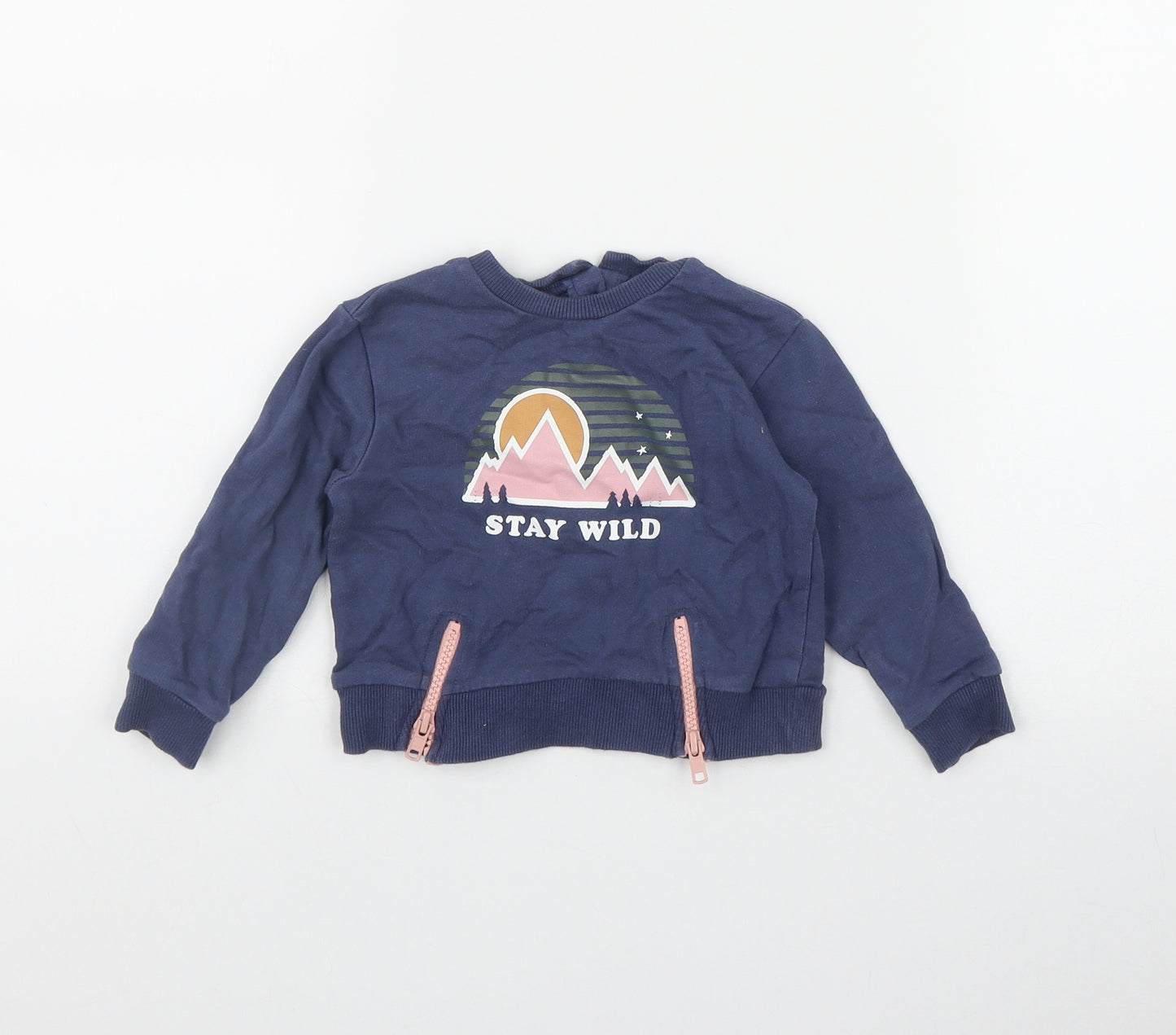 Very Girls Blue  Cotton Pullover Jumper Size 12-18 Months  Button - 'Stay Wild'