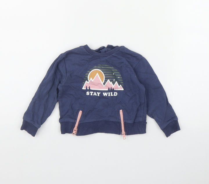 Very Girls Blue  Cotton Pullover Jumper Size 12-18 Months  Button - 'Stay Wild'
