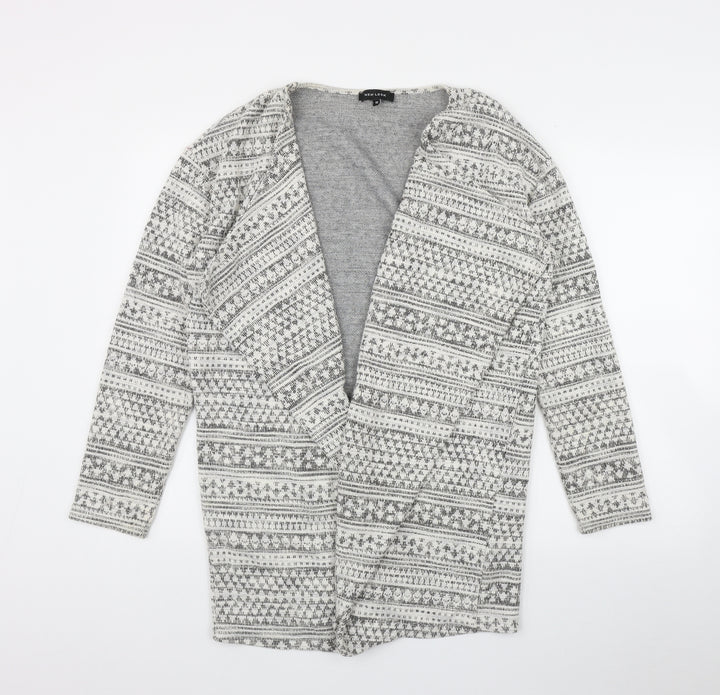 New Look Womens Ivory V-Neck Geometric Cotton Cardigan Jumper Size 12