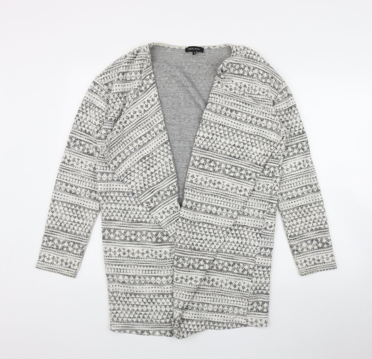 New Look Womens Ivory V-Neck Geometric Cotton Cardigan Jumper Size 12